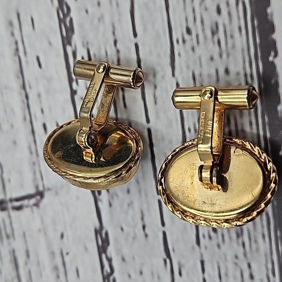 Vintage Chrisitan Dior Gold Tone & Sodalite Cufflinks withgold tone tie bar set - Picture 2 of 6